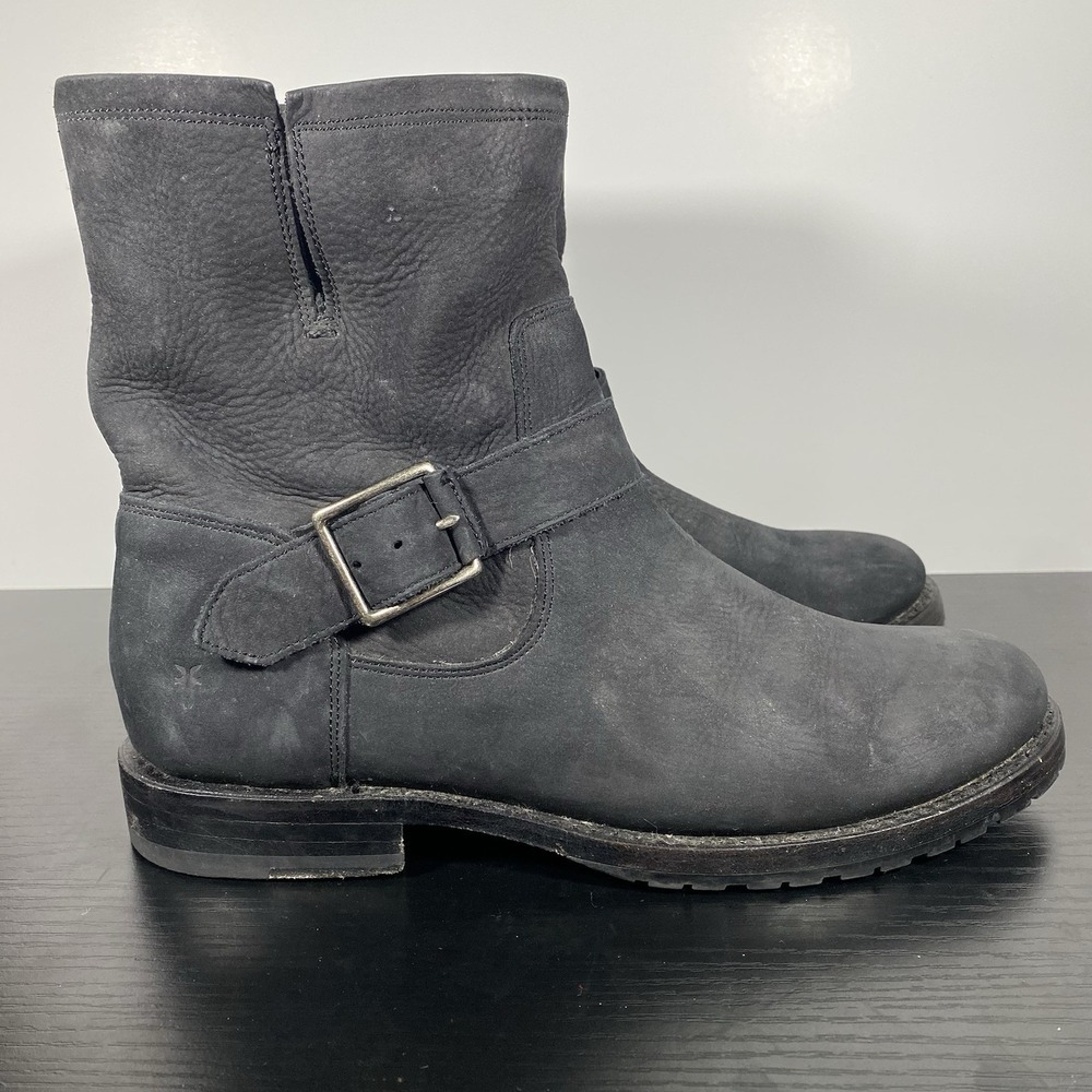 Frye Natalie Short Engineer Boot Black Suede Pull-On Ankle Boots Womens Size 8 B - Picture 3 of 8